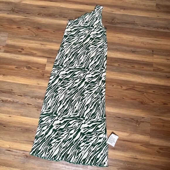 ASOS NEW Plissé Green Zebra One Shoulder Stretchy Accordion Maxi Dress Size 12 - Picture 5 of 7